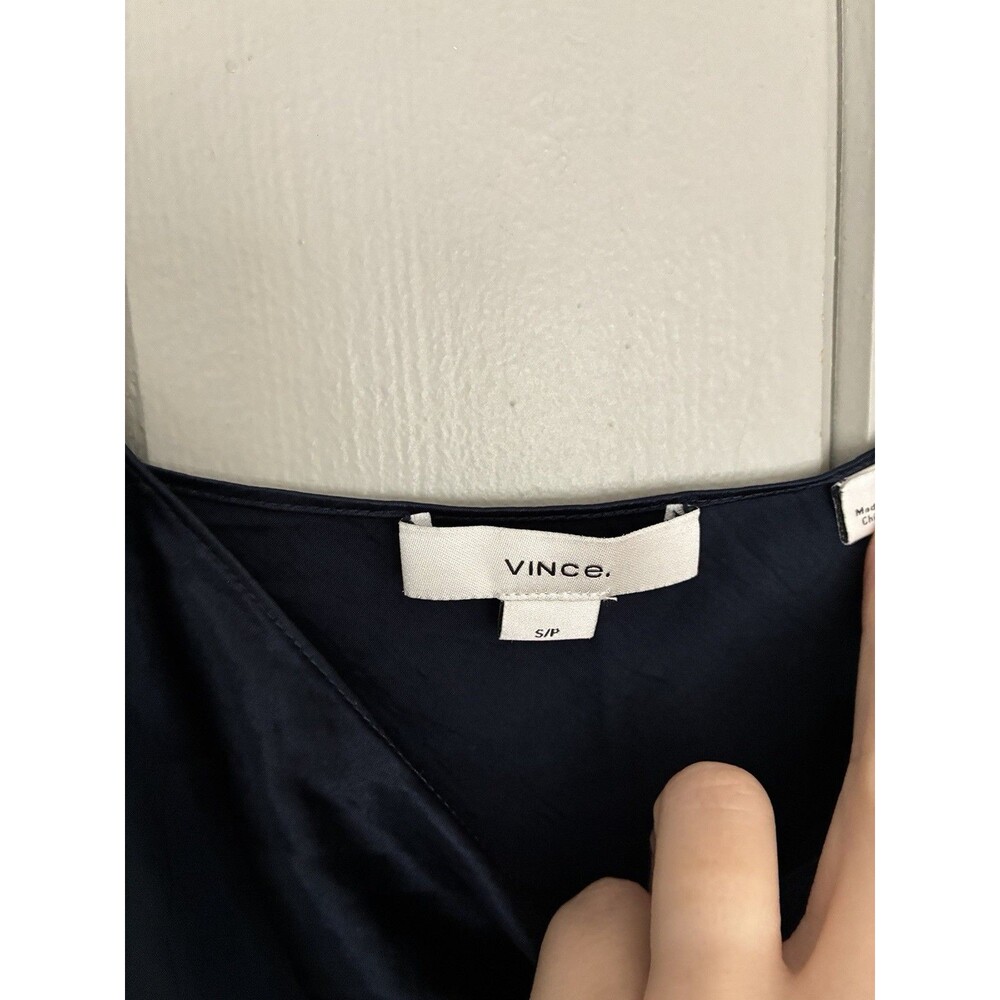Vince Midi Slip Dress S Small Navy Blue Japanese Satin Strap Sleeve NAIA - Picture 3 of 6